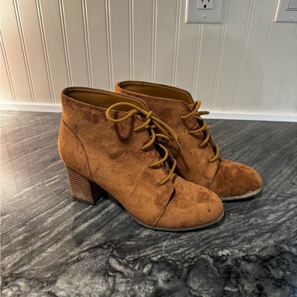 Madden Girl Suede Lace-Up Ankle Boots - Tan